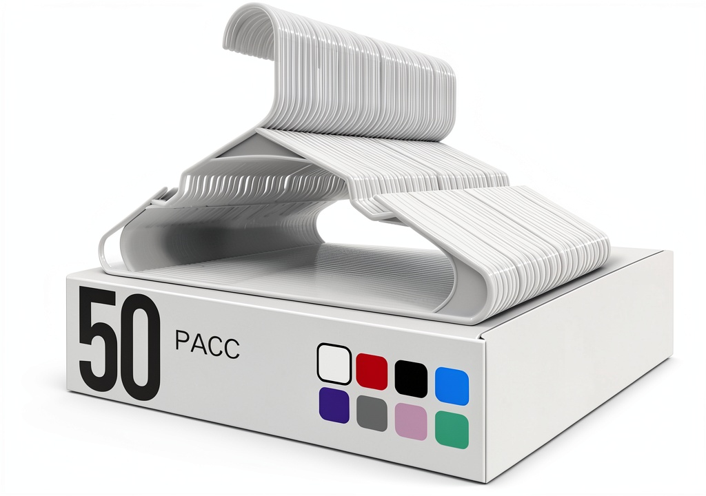 Utopia Home plastic hangers in a closet showing space-saving design