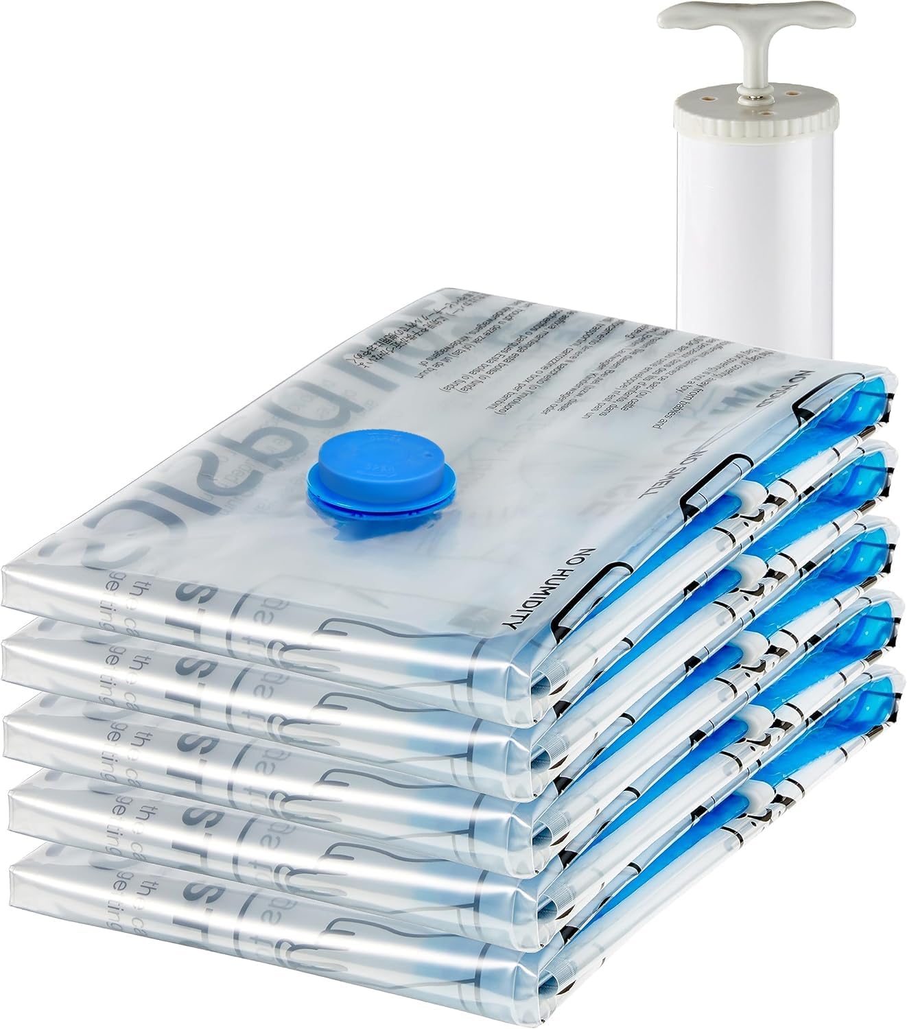 Amazon Basics vacuum storage bags compressing clothes on a bed