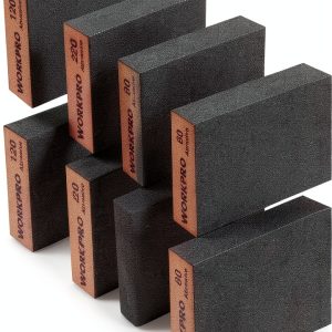 WORKPRO Sanding Sponge, 8 Pack Wet and Dry Dual-use Sanding Block, 60/80/120/220 Grit Assortment, Reusable Sandpaper Block for Wood, Metal, and Drywall-0