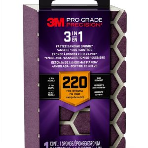 3M DCDA220-PGP-1T Pro Grade Precision 3-in-1 Angled Faster Sanding Sponge, 220-Grit Extra-Fine, 2.5" x 4.5" x 1"-0