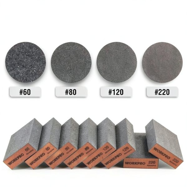 WORKPRO Sanding Sponge, 8 Pack Wet and Dry Dual-use Sanding Block, 60/80/120/220 Grit Assortment, Reusable Sandpaper Block for Wood, Metal, and Drywall-2