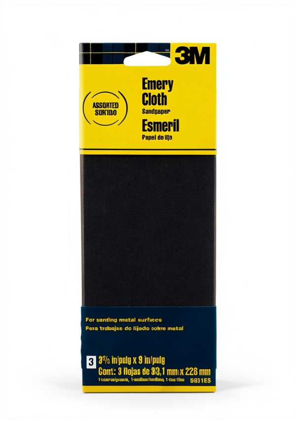 3M Emery Cloth Sandpaper 3 Sheets Assorted Grit 367x9in Rust Removal-0